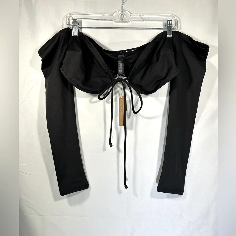 Skims Long Sleeve Off the Shoulder Bikini Top Womens Swimwear Size Large Onyx